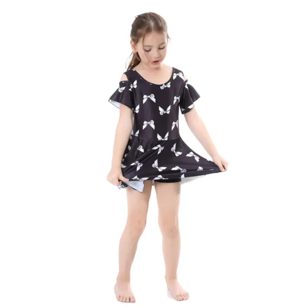 Muslim Girls Two Pieces Swimsuits Skirt Suit Print Bowknot Children Swimwear Princesss Kids Beach Dress Pant Bathing Suit Summer