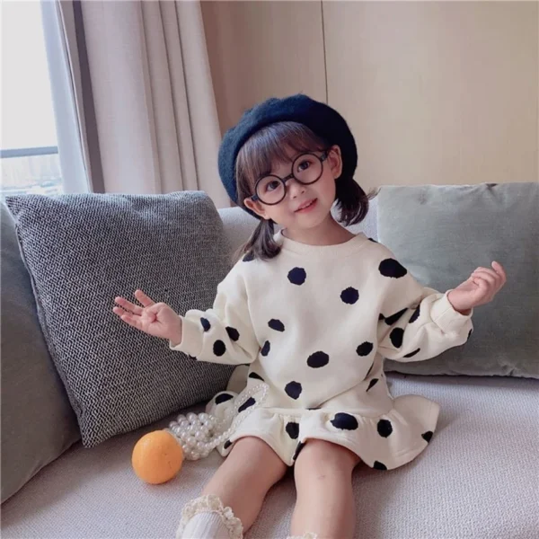 Spring Autumn Collection Girls Hooded Casual Dresses Stylish Floral Polka Dot Bubble Skirt Kids Comfort Leisure Wear at Its Best