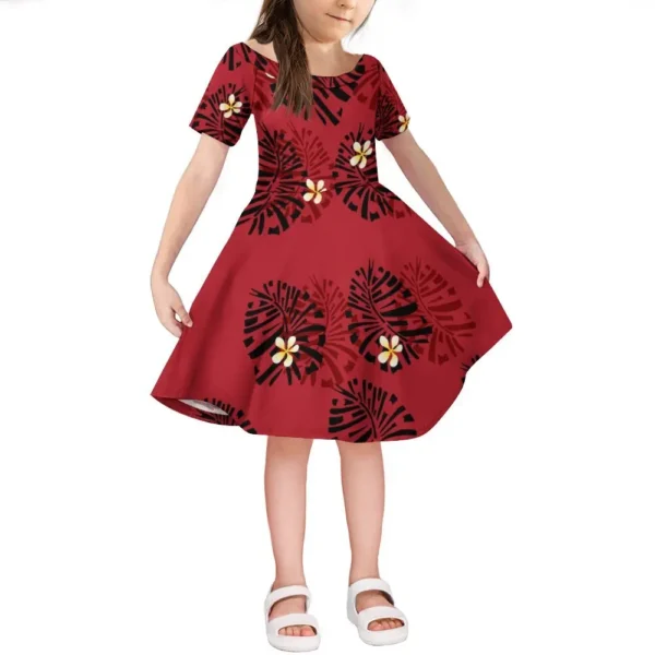 Hawaii Island Girls Dress Polynesian Traditional Pattern Printed Floral Design New Knee-Length Skirt Children Short Sleeves