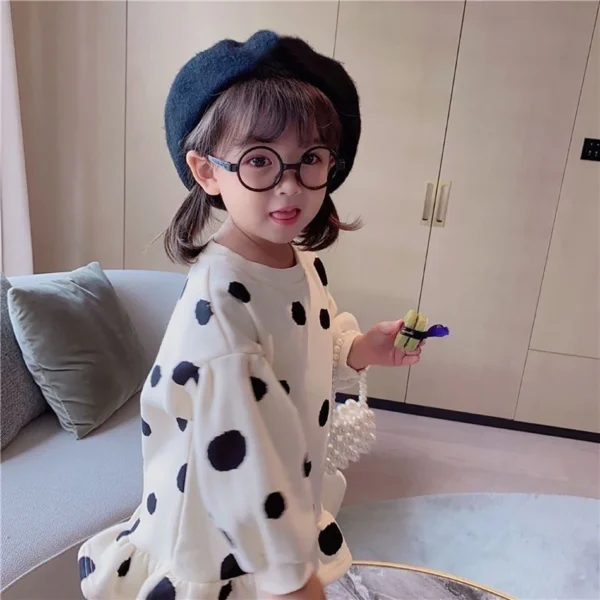 Spring Autumn Collection Girls Hooded Casual Dresses Stylish Floral Polka Dot Bubble Skirt Kids Comfort Leisure Wear at Its Best