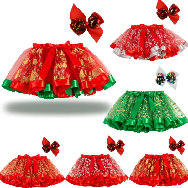Girl Christmas Tutu Skirt Girls Clothes Pettiskirt Santa Kids Girls Tutu Party Dance Ballet Princess Lovely Skirt+Bow Hair Clip