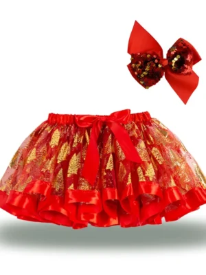 Girl Christmas Tutu Skirt Girls Clothes Pettiskirt Santa Kids Girls Tutu Party Dance Ballet Princess Lovely Skirt+Bow Hair Clip